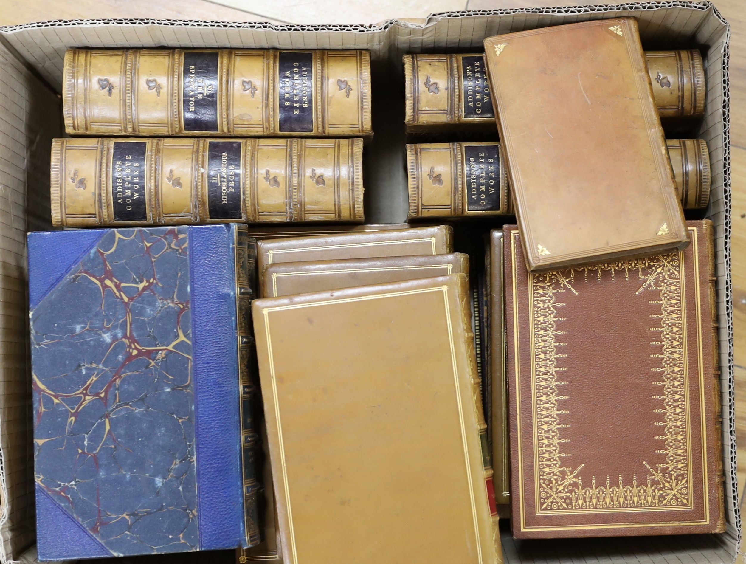 Bindings - Octavo Volumes, various styles in calf and morocco, 18th and 19th century (21 in total)